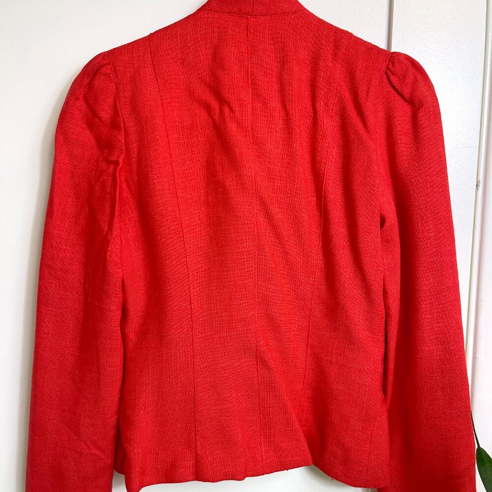 Vintage 1980s Cherry Red Peabody House Short Blazer with Puff Sleeves, Pockets - Picture 5 of 11